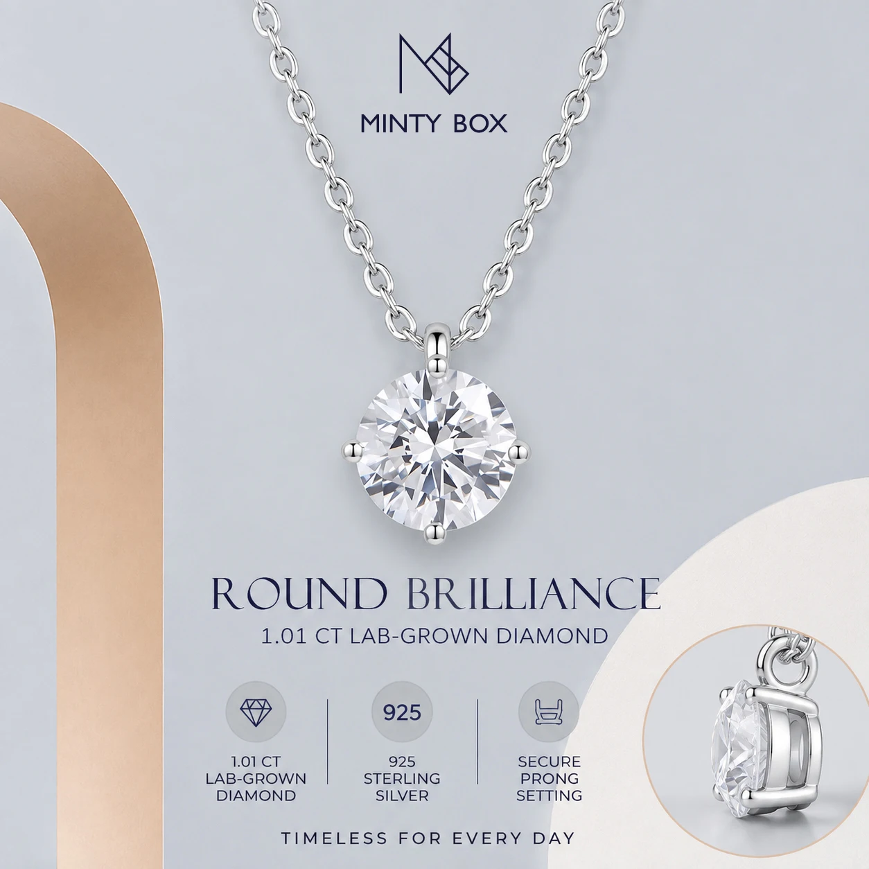 MINTYBOX Round Cut 6.5MM 1.0CT Lab Diamonds Necklace Four-claw S925 Sterling Silver Bridal Wedding Fine Jewelry IGI Certificate