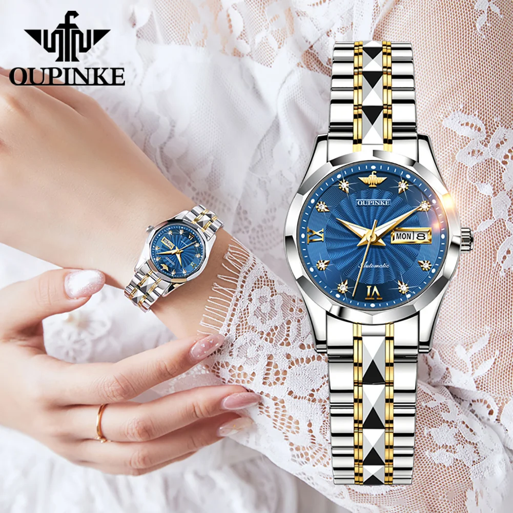 

OUPINKE 3169 Mechanical Watches for Women Wristwatches Luxury Waterproof Automatic Watch Date Week Display reloj para mujer