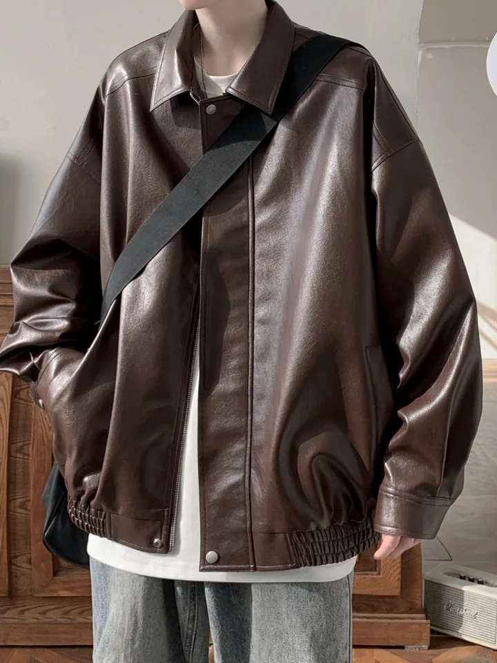 Retro American Leather Jacket Men's Autumn Winter Casual Loose PU