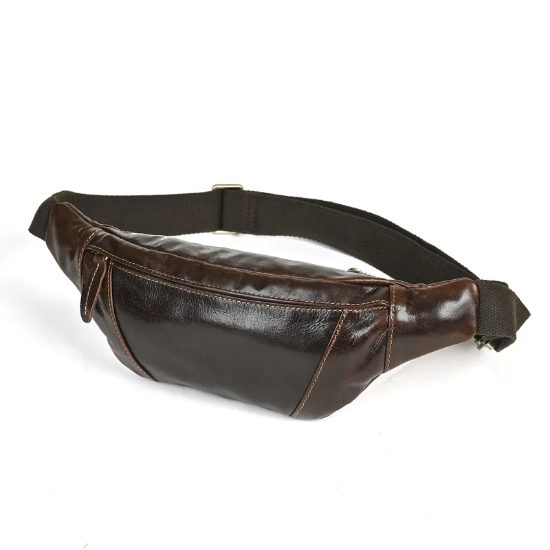Genuine first-layer cowhide retro casual small mobile phone waist bag, shoulder and crossbody bag