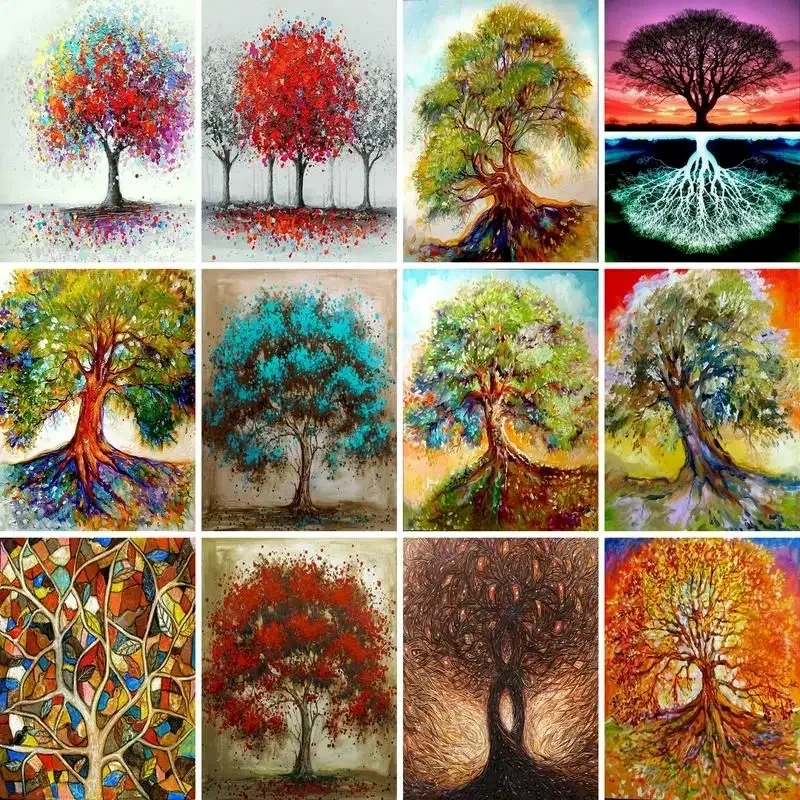 

615554Oil Painting By Numbers Tree On Canvas With Frame Handmade Drawing Paints Landscape Picture Coloring By Number Decorat