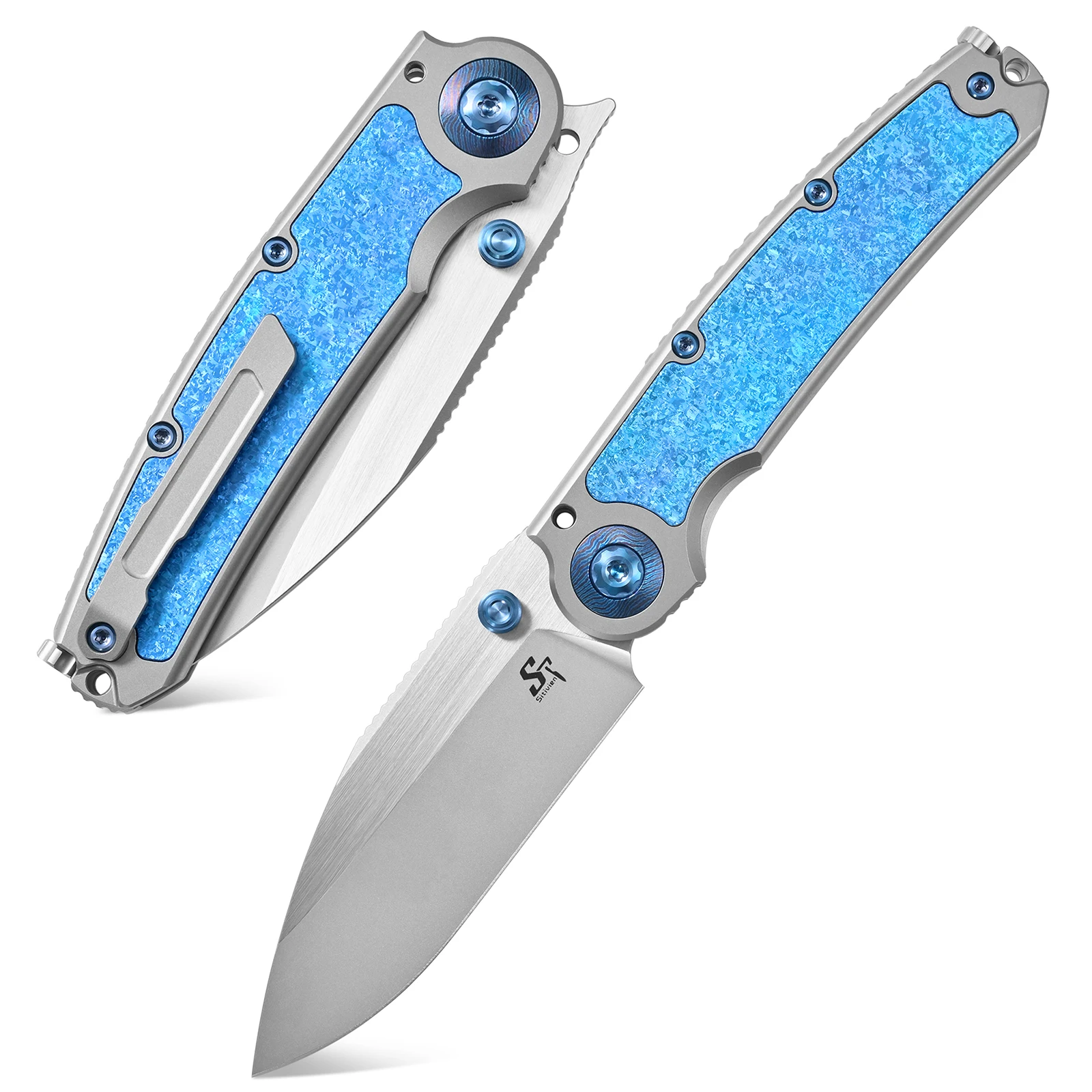 Sitivien ST280 Folding Knife M390 Steel Blade Titanium Handle Ice Crystal Titanium Inlaid Ball bearing Knife for Camp Collection