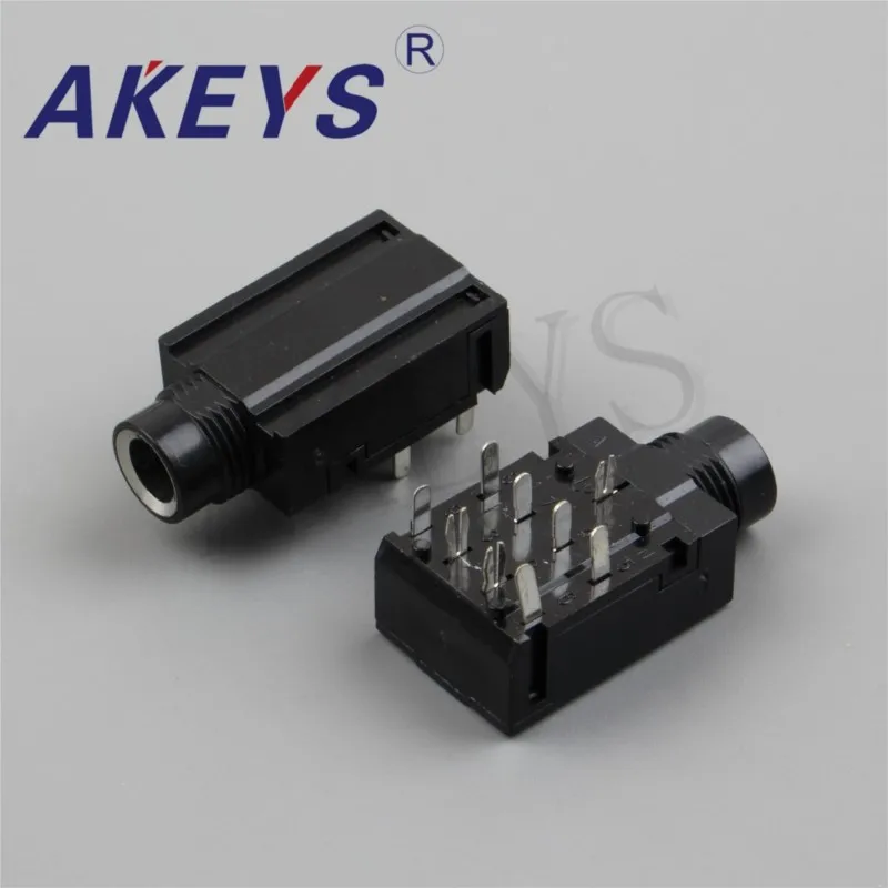 10PCS PJ-604A Pin master audio jack switch 9 pin power socket 6.35mm headphone socket