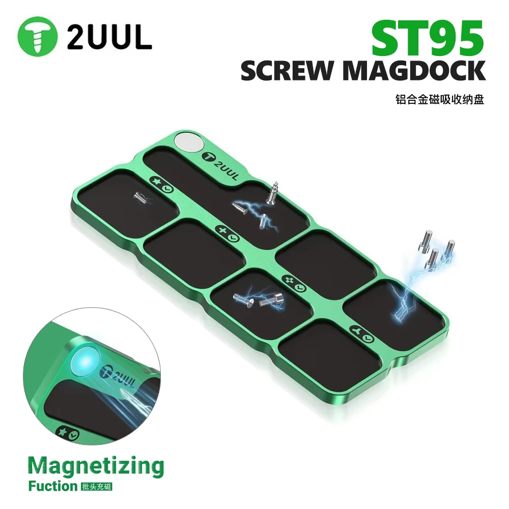 

2UUL ST95 магнитный поглощающий лоток из алюминиевого сплава с намагничивателем отвертки для ремонта мобильных телефонов, инструменты для хранения винтов