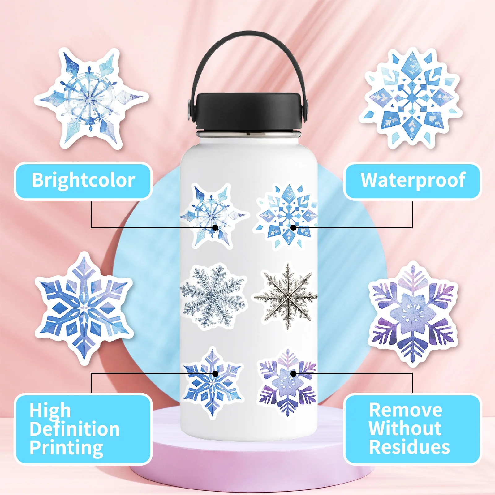 50pcs Snowflakes Winter Romance Cartoon Graffiti Stickers DIY Phone Guitar Laptop Notebook Suitcase Waterproof Sticker Kids Toy