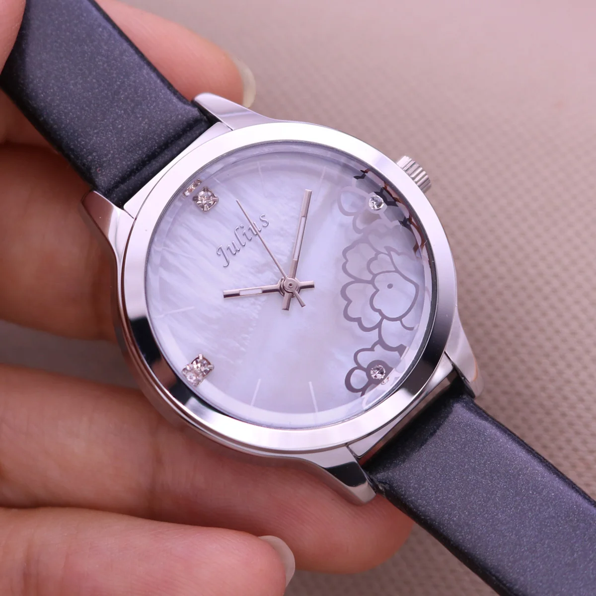 Mother-of-pearl Flower Julius Lady Women's Watch Fashion Hours Bracelet Real Leather Girl's Birthday Gift No Box