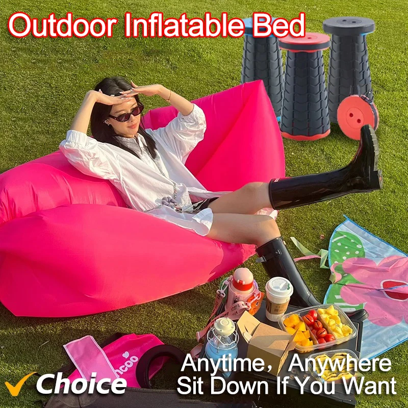 Sofá inflable portátil para exteriores, tumbona hinchable para el sol, bolsa para silla, cama de aire para acampar, plátano, Beanba
