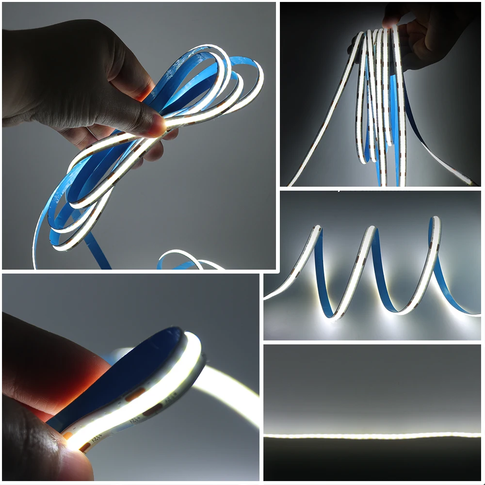 New 12V COB Led Strip With Switch Power Kit US EU UK AU Plug Flexible Light Tape Ra90 320 Leds High Density Linear Lighting