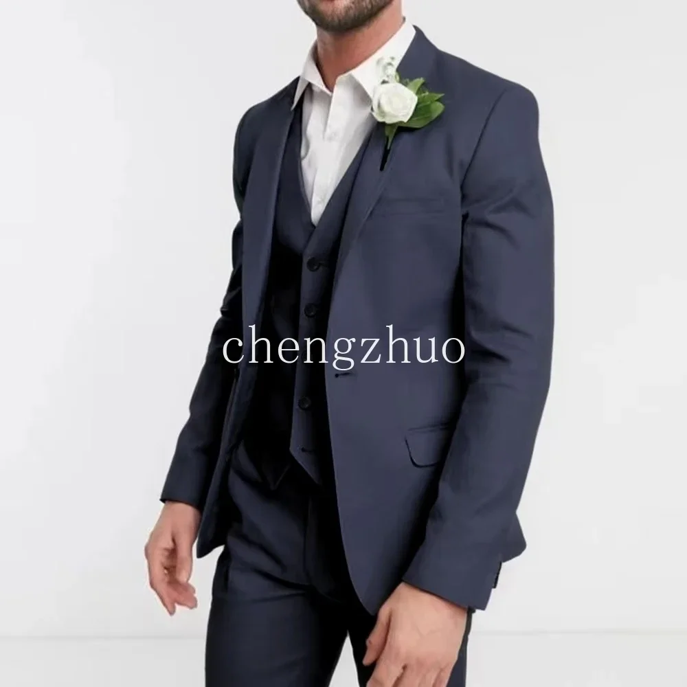 クラシックな3ピースメンズタキシードスーツ、ノッチドラペルブレザー、ベスト、パンツのセット、結婚式パーティー用フルメンズテルノ