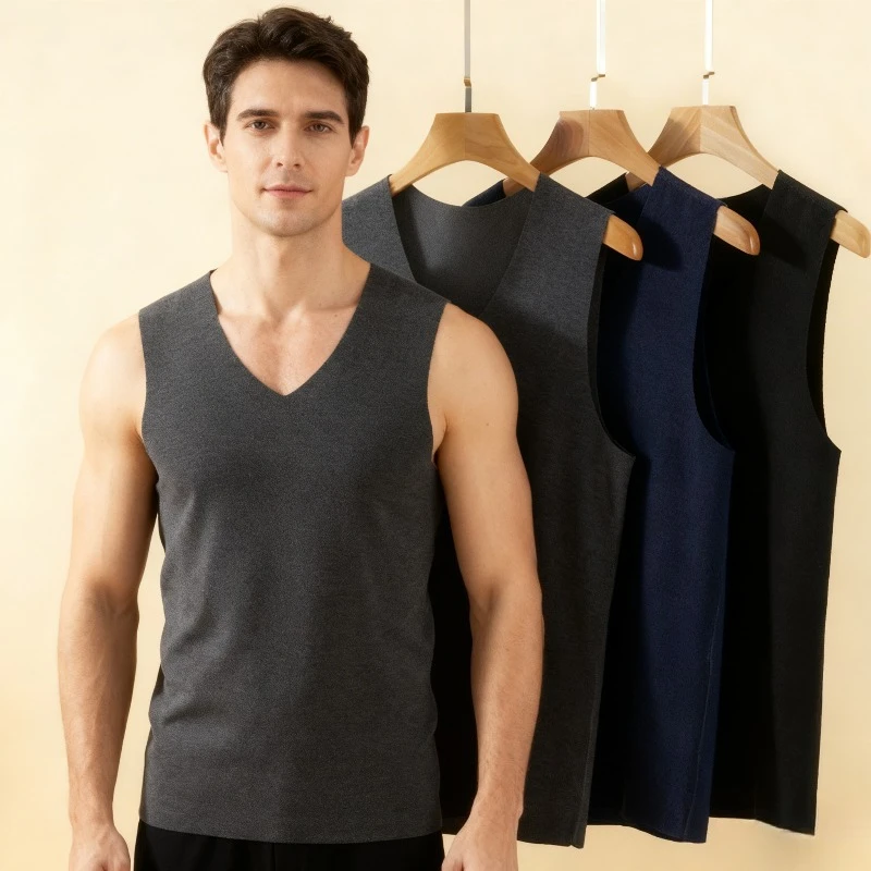 

Men's Double-Sided Velvet Thermal Vest: Seamless V-Neck Base Layer for Winter Layering & Warm Under Shirt