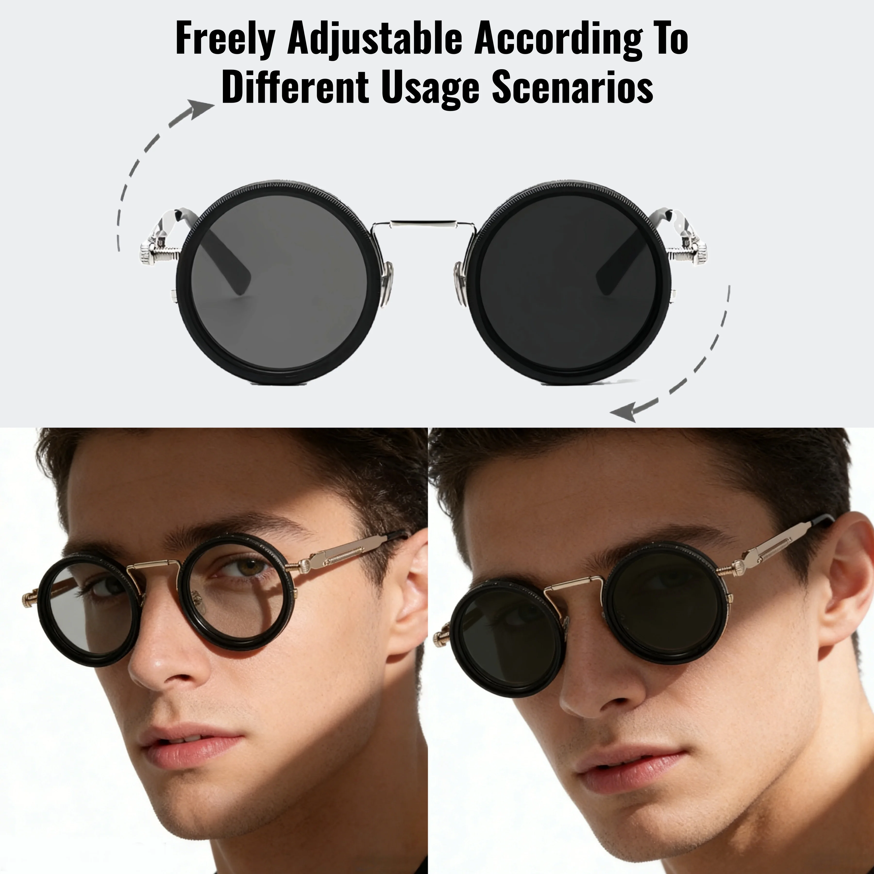 WEIPO Retro Fashion Sunglasses, Rotating Dimmable Sunglasses, UV400 Polarized Sunglasses, Double-Layer TAC Lenses