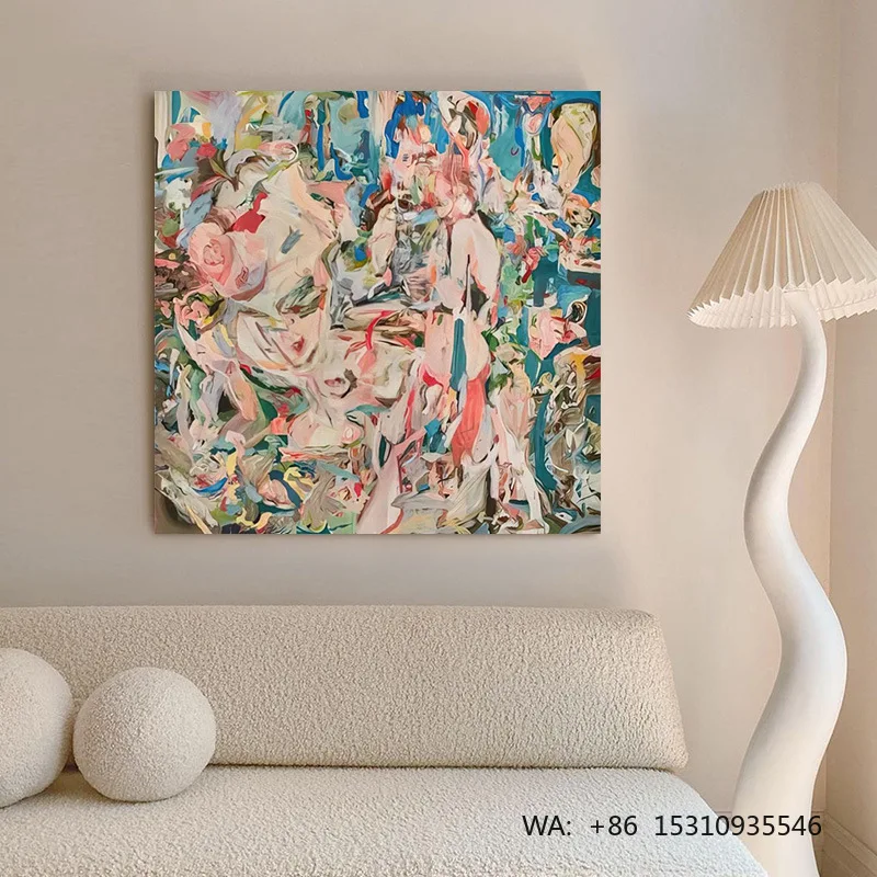 Modern Minimalist Nordic Wabi-Sabi Style Abstract Art Graffiti Square Handmade Powder Coated Oil Canvas Aluminum Alloy Frame