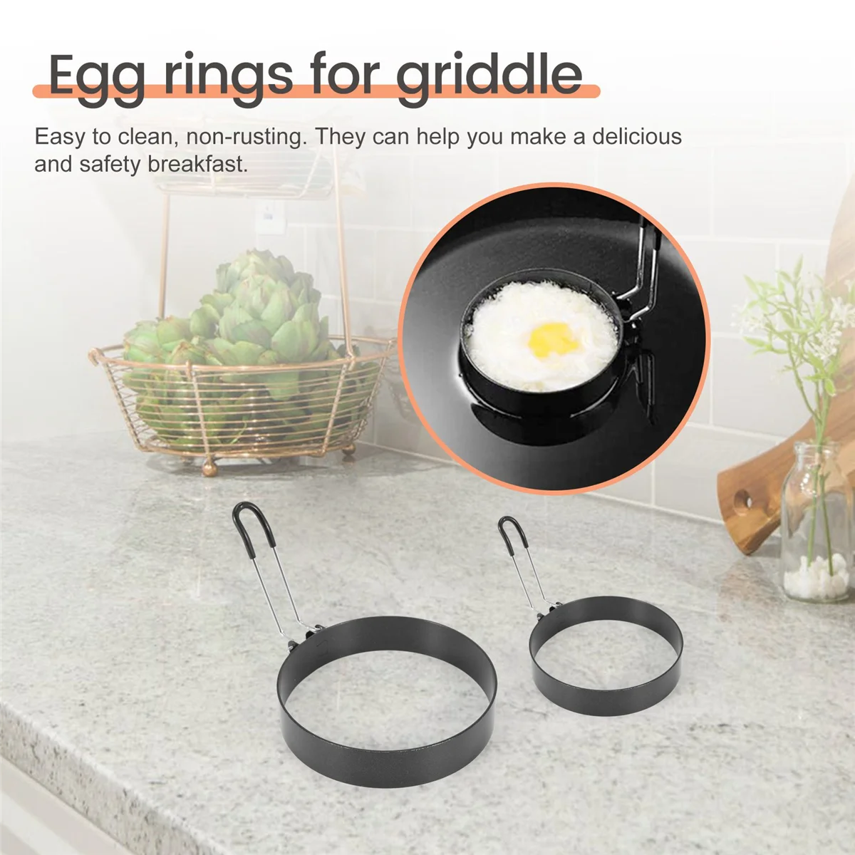 Non Stick Egg Rings,4 In&6 In&8 in Pancake Rings,Fried Egg Poacher Egg Cooking Mold with Oil Brush for Egg Omelet Muffin
