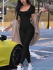 4760-6c56dd.jpg Women's Rompers Short Sleeve Solid Skinny Bodycon Jumpsuits Fashion Sports Fitness Casual Activity Streetwear Overalls
