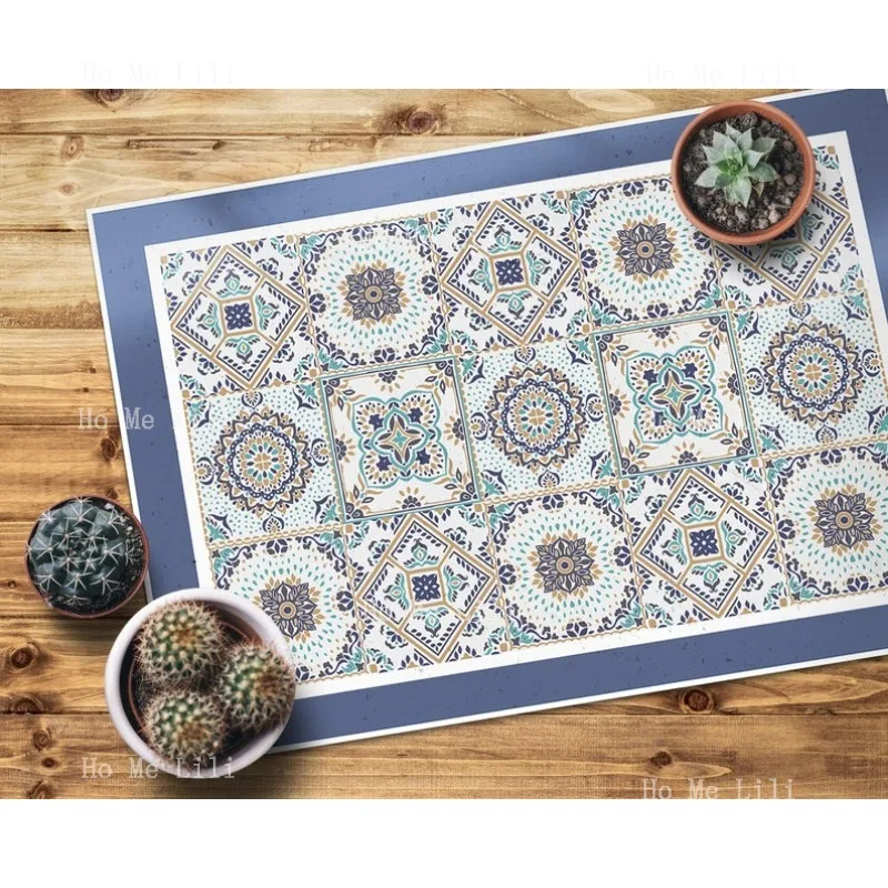 Alfombra de mosaico Azulejos con diseño verde, suelo morado, azulejos Beige, regalo de cumpleaños, decoración del hogar, alfombra de vinilo