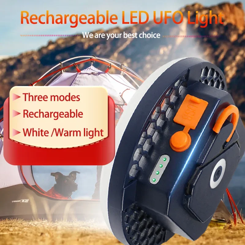 Luz LED recargable para tienda de campaña, lámpara de emergencia portátil, 3 modos de iluminación, luces cálidas, linterna impermeable para exteriores