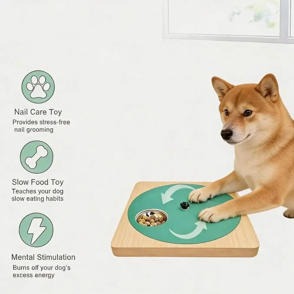 360° Rotating Dog Nail Scratch Board Non-Slip Treat Box Dog Slow Food Toys Wooden Interactive Toy Dog Nail File Board
