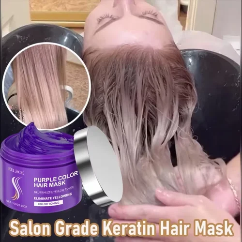 Imagen 2 del producto Mascarilla para el cabello de queratina púrpura, reparación rápida de cabello dañado y rizado, nutrición suave y brillante, hidratación profunda, nutritivo, cuidado del cabello, 100g