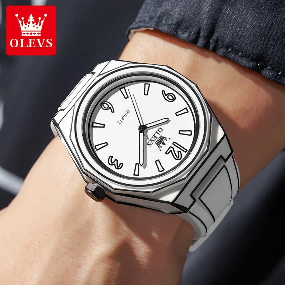 OLEVS 1018 ساعة رجالية عصرية نمط مانغا ساعة كوارتز عالية الجودة الراتنج سيليكون حزام التصميم الأصلي العلامة التجارية الفاخرة ساعة رجالية ﻿