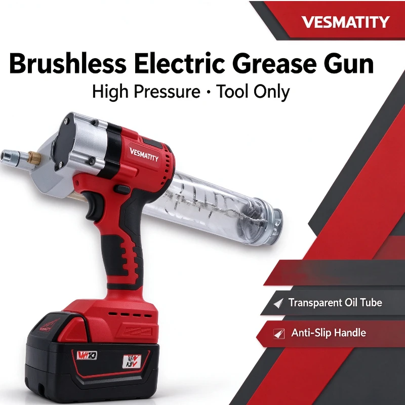 Cordless Brushless Grease Gun High Pressure Automatic Grease Injector Fat Machine For 18 18V Battery, Tool Only Without Battery