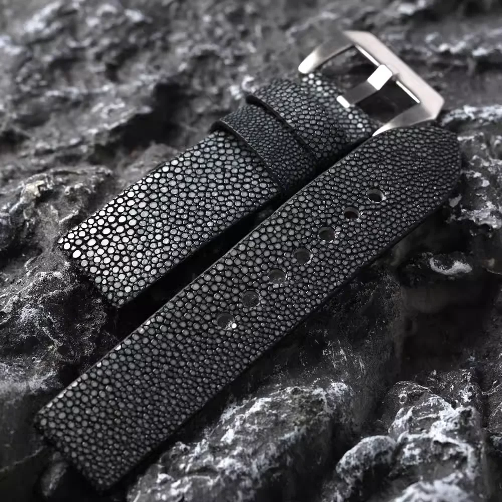 Handmade Pearl Fish Leather Strap 20MM 22MM 24MM Black Gray Soft And Wear-Resistant Men's Watch Accessory Bracelet