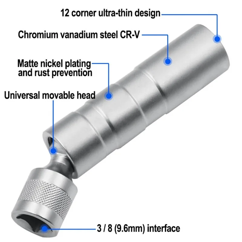 14/16mm Car Spark Plug  Universal Joint Socket Wrench Magnetic12 Angle Spark Plug Removal Tool Thin Wall 3/8\