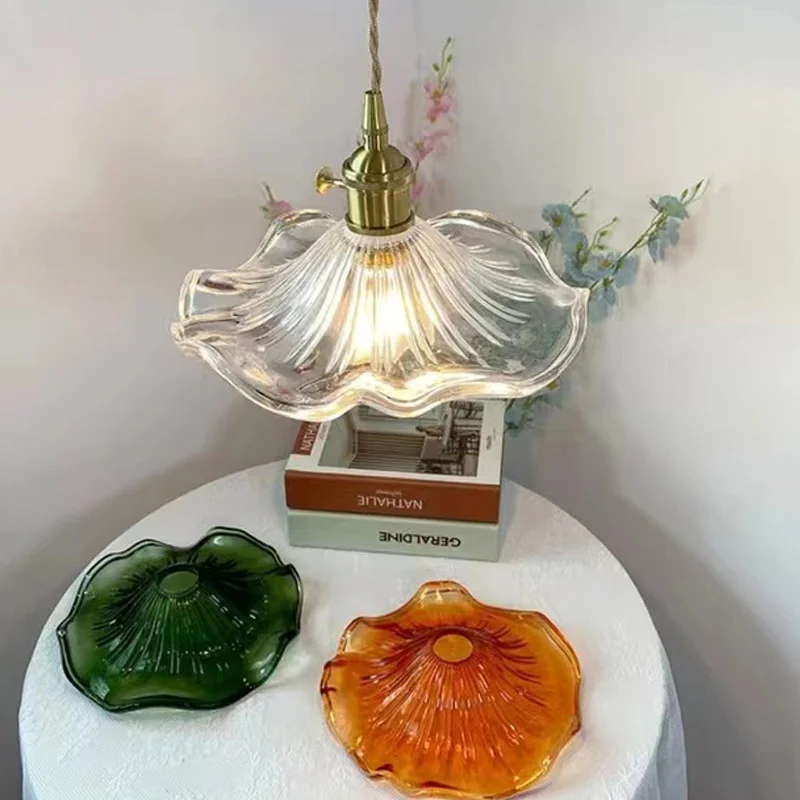 

DINDALLED Nordic Simple Pendant Light Bedroom Dinging Room Bar Colorful Glass Copper Kitchen Island Glass Hanging Lamp Fixture