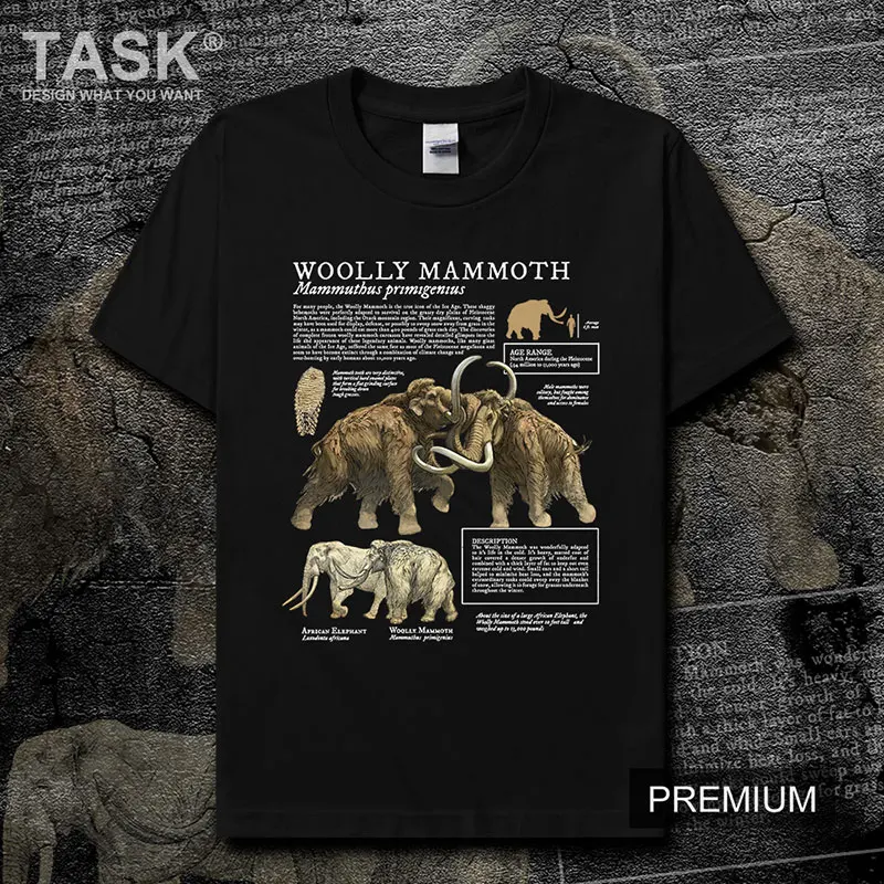 Mammoth Animal Illustration Natural Science Creative T-Shirt Cotton O-Neck Short Sleeve Men's T Shirt New Size S-3XL