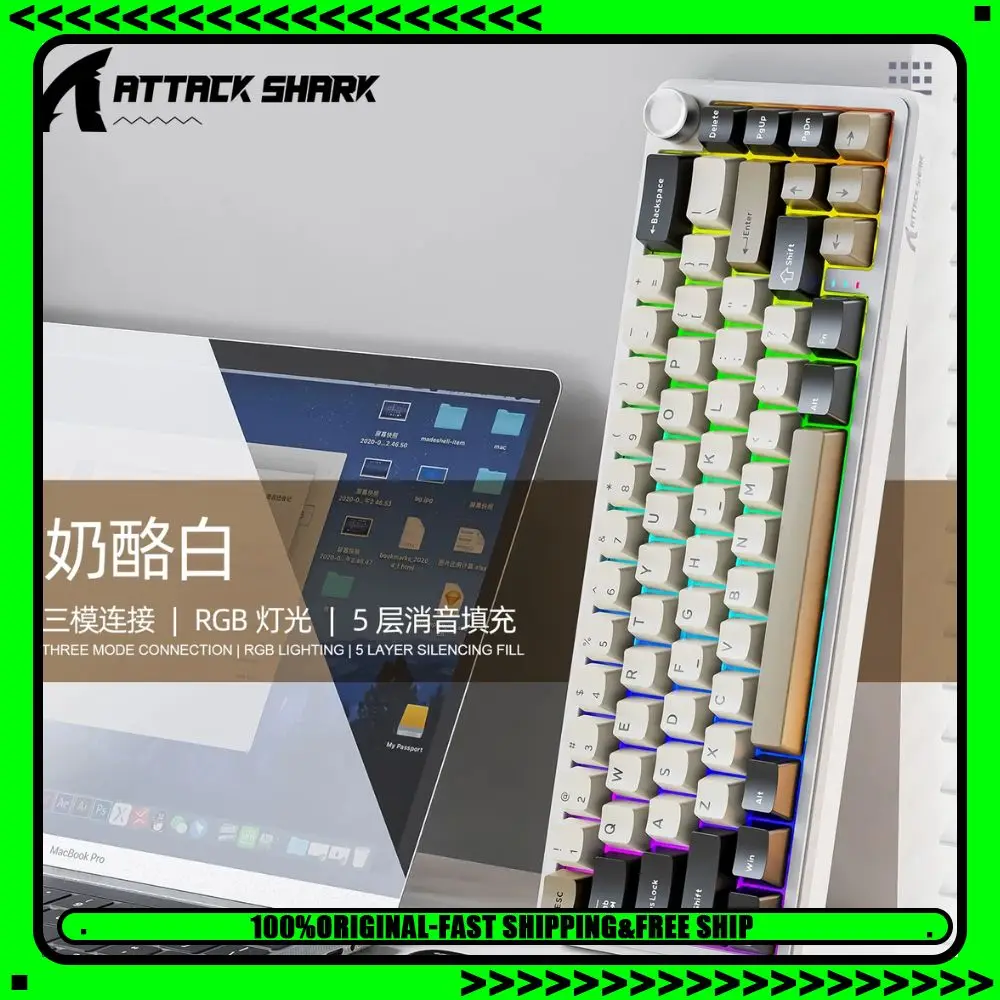 Attack Shark X66 Mechanical Keyboard Tri-Mode Wireless With Knob RGB Backlit Gasket Side Printed PBT Keycaps Gaming Keyboard