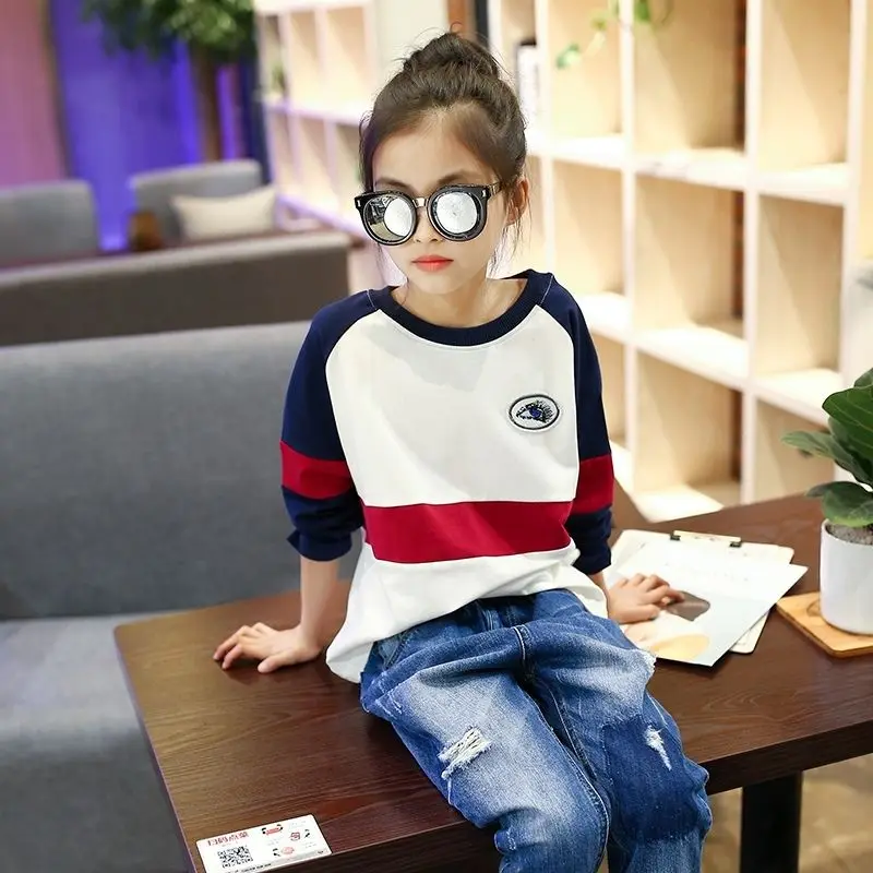 

Long Sve round Ne T-irt for Girls Spring Autumn 2025 New Sle Versatile mid Large Children's Korean Sle Top