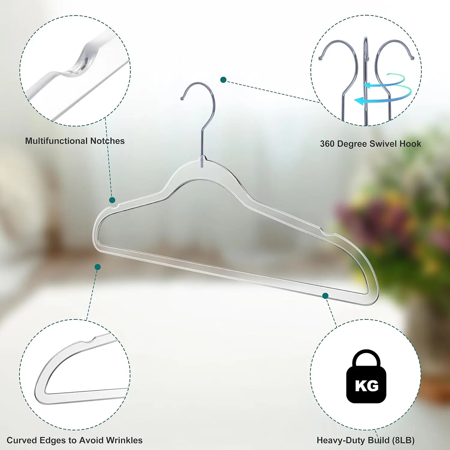 Quality Hangers Clear Plastic Hangers for Clothes | 50 Pack - 17.5 Inch | Heavy Duty Hangers Space Saving Crystal Clear Acrylic