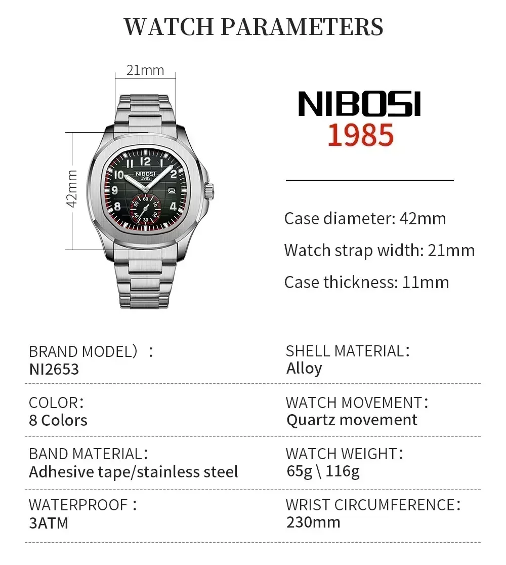 NIBOSI-Montre de sport à quartz pour homme, marque de luxe, étanche, date automatique