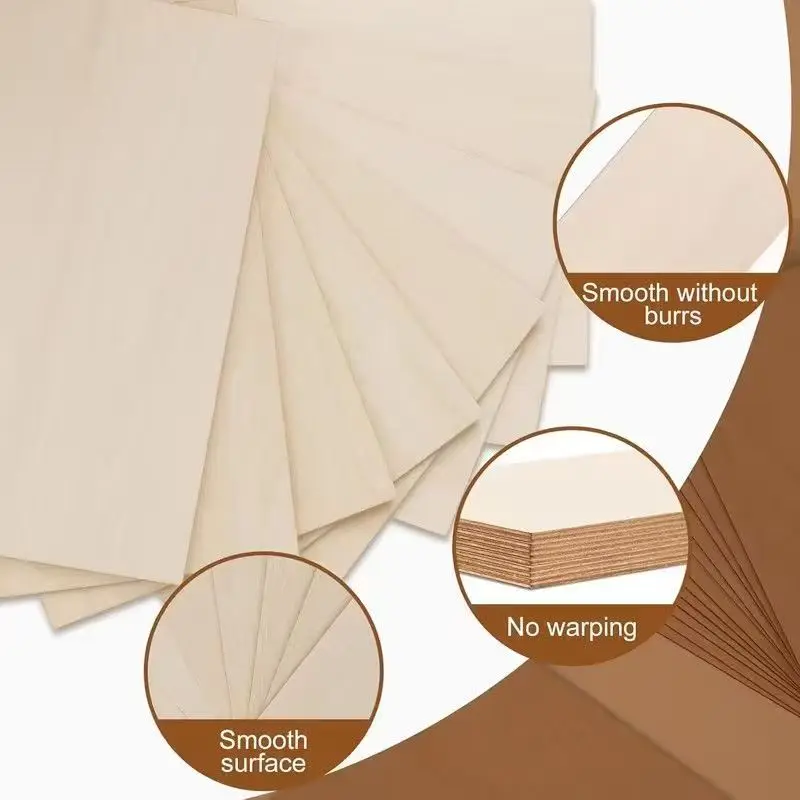 Thickness 1.5/2/3/4/5/6/8/10mm Basswood Board Model Craft Sheet Material for Crafts House Aircraft Ship Boat Arts DIY Plywood