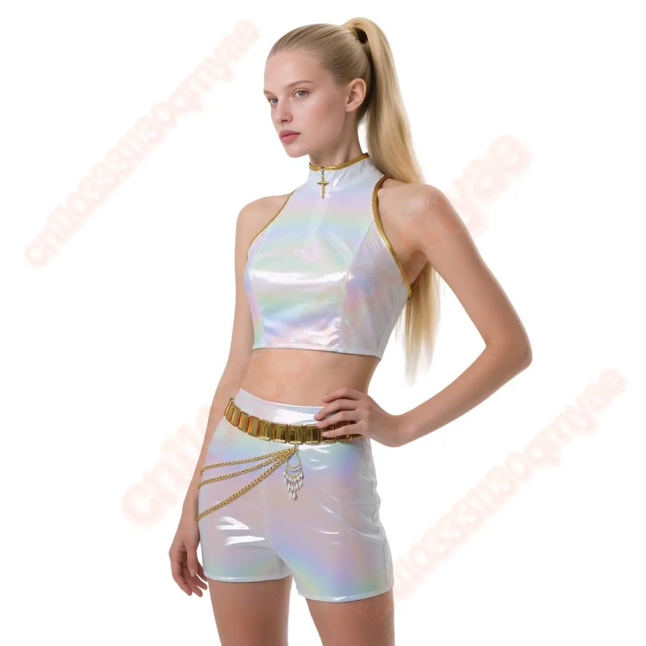 

Kids K-POP Demon Hunters Cosplay Costume Set Rumi Mira Zoey White Stage Uniforms Anime Halloween Women's Jacket Vest Shorts Suit