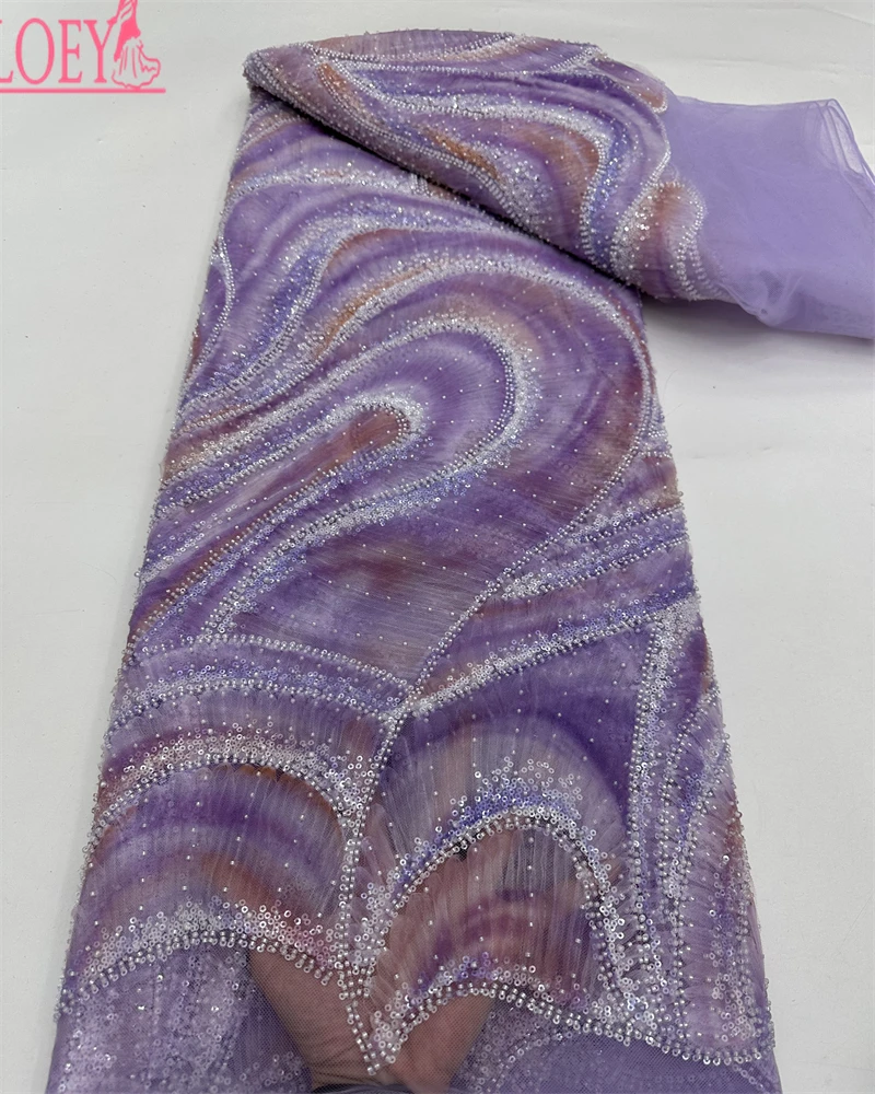 OLOEY Tessuti di pizzo africano Nigeriano francese Maglia di perline Paillettes Tessuti di pizzo netto di alta qualità 2025 Cucire abiti da sera per le donne