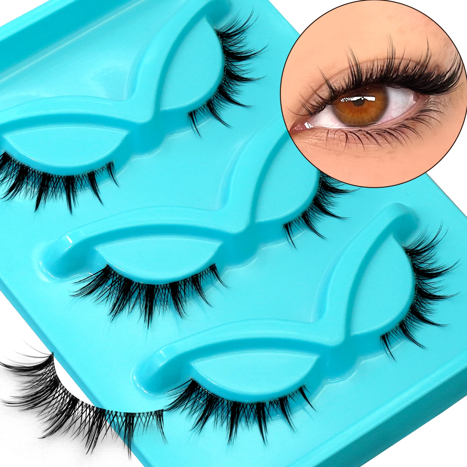 VELTRINAY 3pairs Manga Lashes Natural Cat Eye Eyelashes Clear Band False Eyelashes Natural Look Fake Lashes Strips Makeup