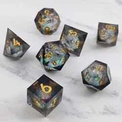 Polyhedron Board Game Dice Set, 8-Type Resin Dice, Liquid Quicksand, Liquid Core, Sharp Edge, DND Custom, 7Pcs, Set, Novo