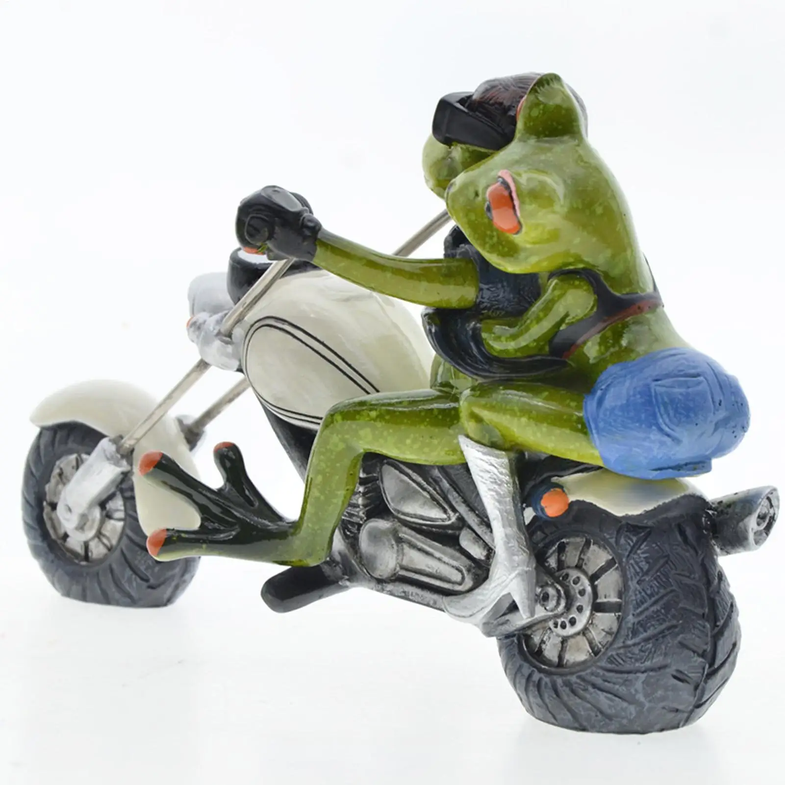 Frog Resin Statue, Creative and humorous desktop ornament featuring a pair of punk-style frogs riding a motorcycle for Desktop