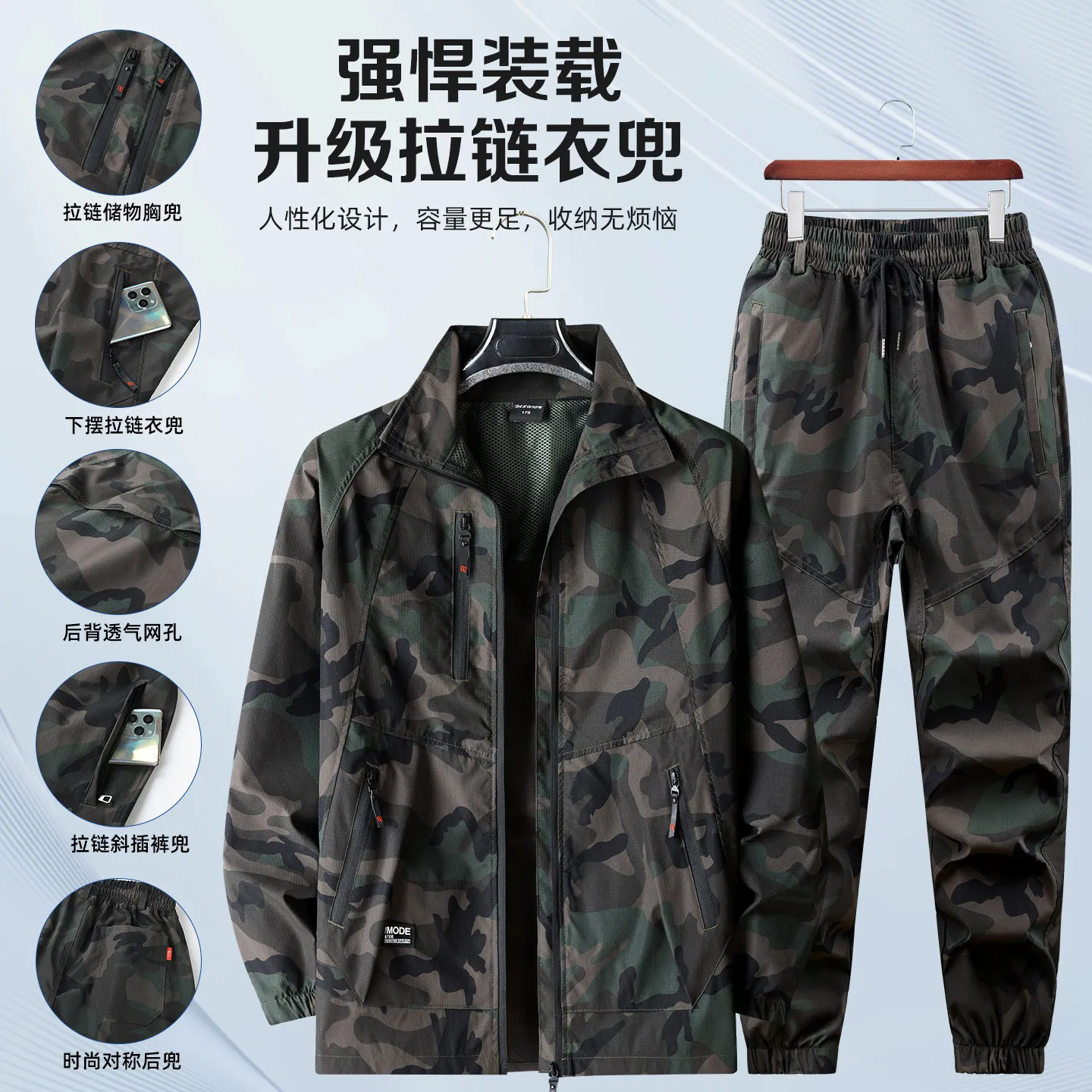 Quick-Drying Clothes Suit Men's Wear-Resistant Elastic Camouflage Clothing Sun-Proof and Breathable Training Outdoor Work