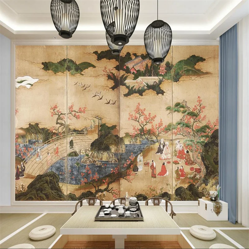 Japanese Ukiyo-e Hot Pot Store Sushi Restaurant Background Wall Paper Retro Cuisine Shop Industrial Decor Mural Wallpaper 3D