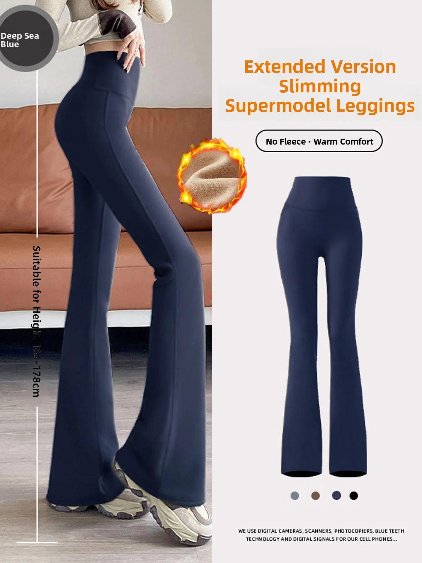 

Blue plus Size Extended Version Fce Lined Micro Flared Yoga Pants Women's High Waist Autumn Winter Thi Warm Trousers