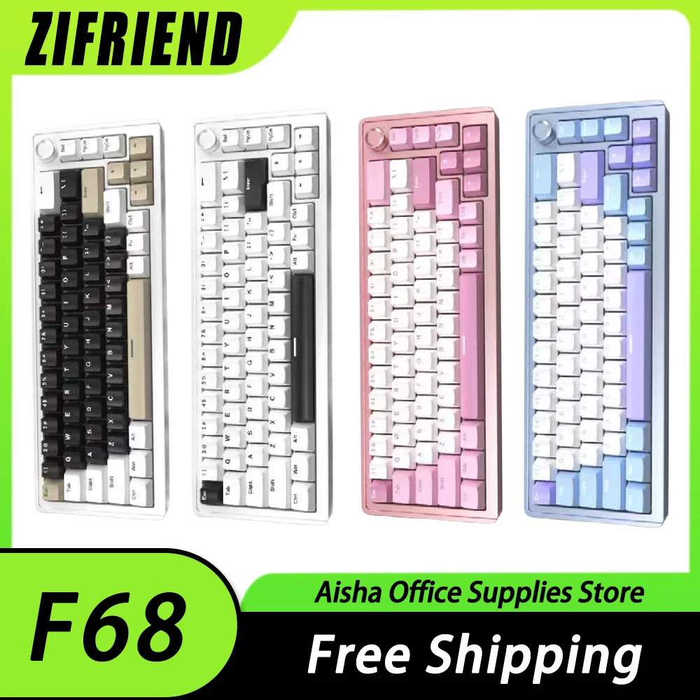 

Механическая клавиатура Zifriend F68, многофункциональная беспроводная игровая клавиатура с тремя режимами, клавиатура с горячей заменой, эргономичный аксессуар для ПК и геймера