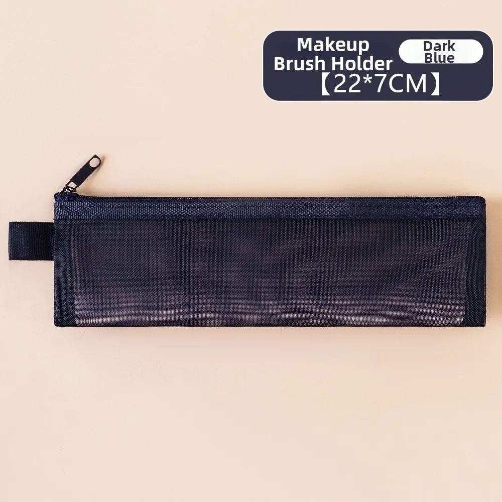 New Mesh Makeup Brush Storage Bag Zipper Portable Pen Case Practical Pen Storage Multi-Functional Makeup Bag