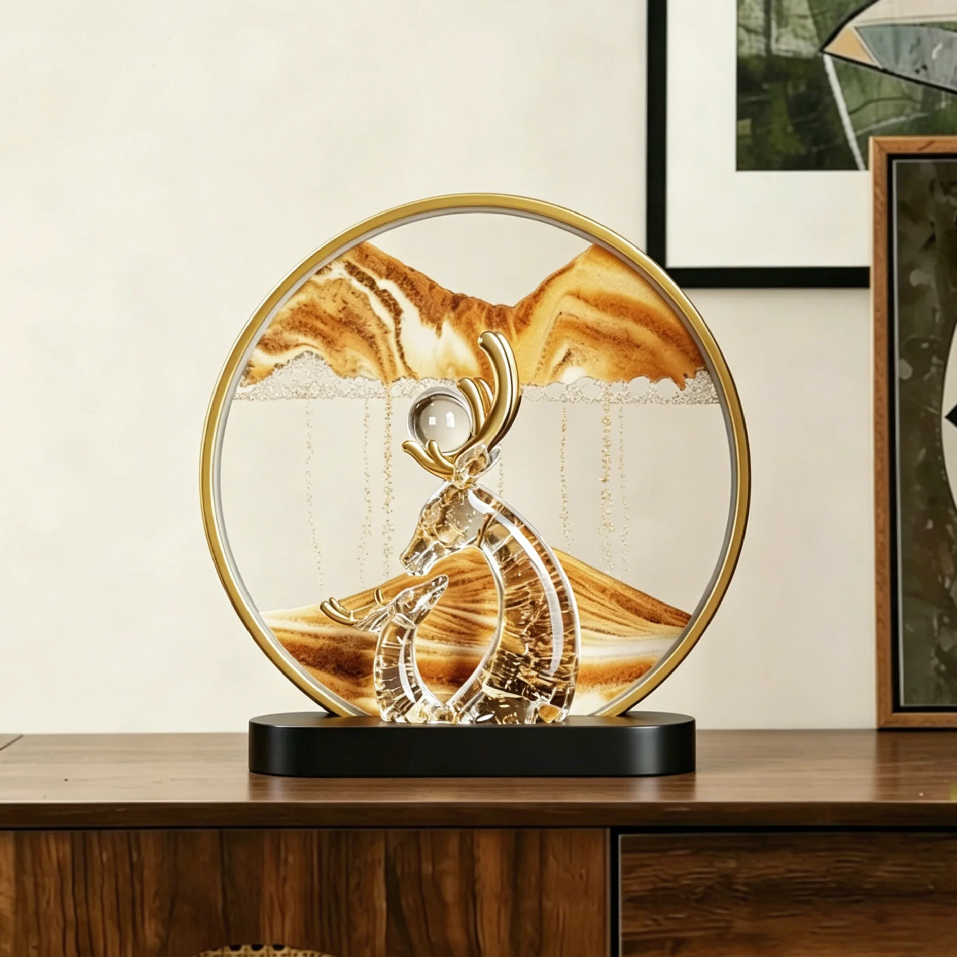PYH new medieval style deer quicksand painting ornament living room TV cabinet wine cabinet art decoration high-end