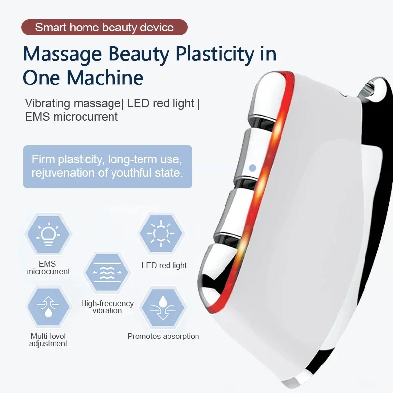 EMS Electric Micro Current Scraping Board Constant Temperature V Face Lifting Dredging Meridian Massage Brush Beauty Device、