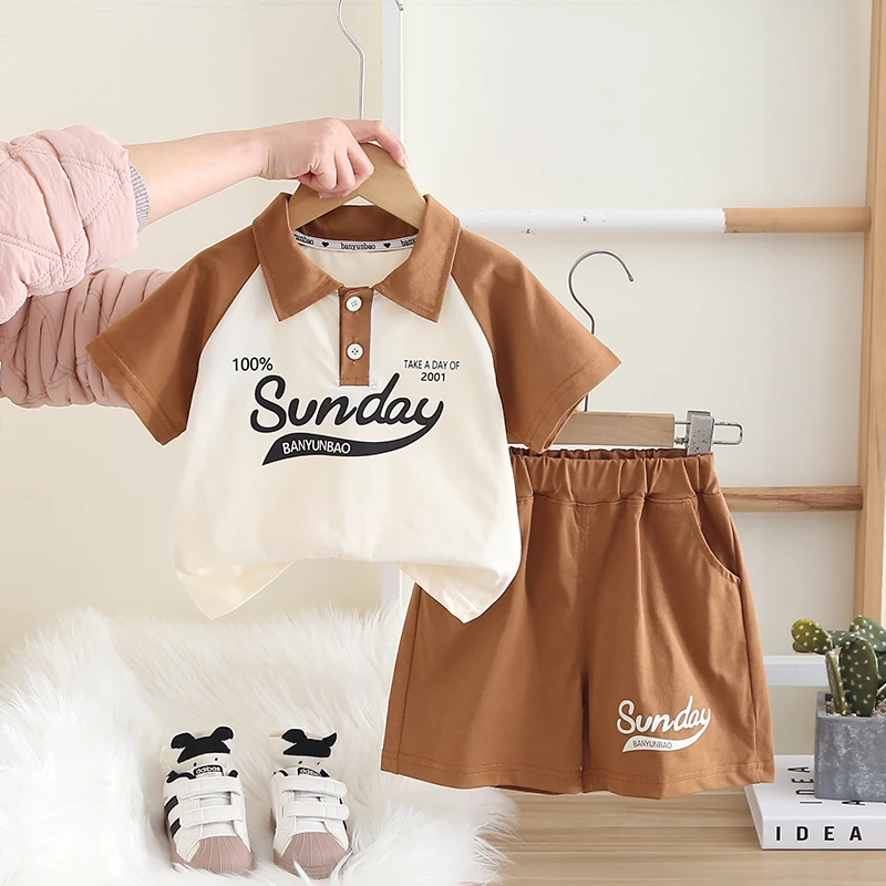 Children\'s Clothing Set for Baby Boy Girl Summer Letter Polo T-Shirt Shorts 2-Piece Suit Cute Infant Outfit