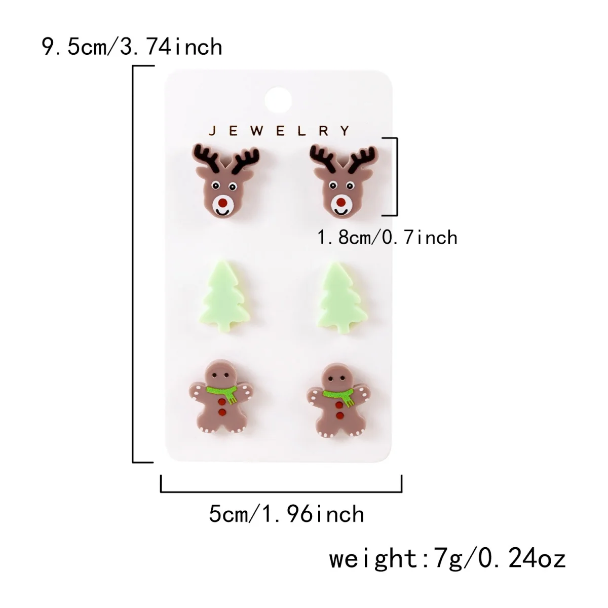 6 Paar/Set Kleine Niedliche Acryl-Weihnachtsbaum-Hirsch-Lebkuchen-Ohrstecker für Frauen Cartoon-Harz-Weihnachtsmütze-Elch-Ohrringe Schmuck – Detail 36