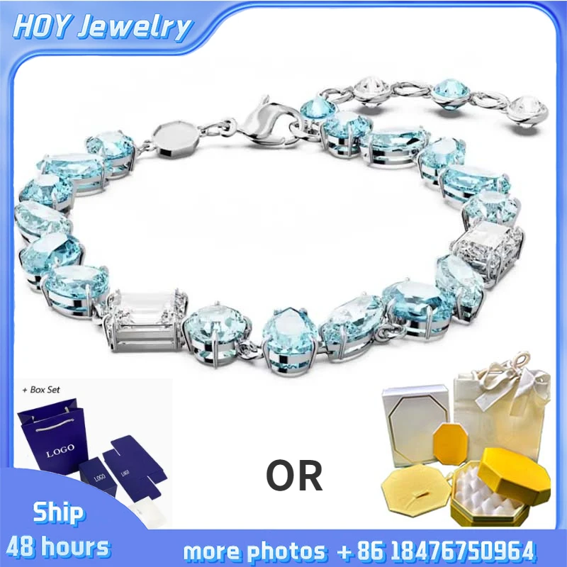 2024 Original New Product S925 Sterling Silver Gema Mixed Cut Blue Bracelet Women\'s Romantic Jewelry Gift