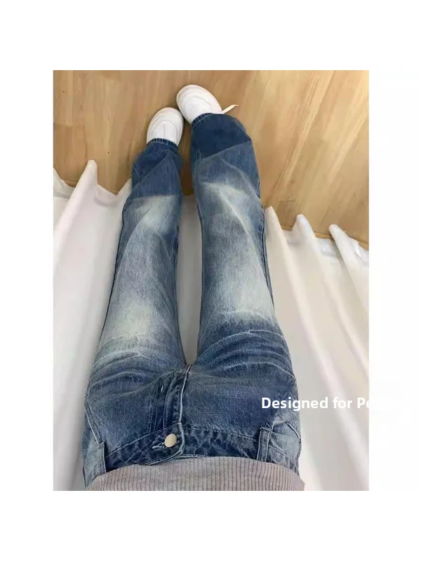 

High Waist Wide Leg Jeans Women's Spring 2026 New Style Cracked Loose Drapey Denim Pants American Style plus Size