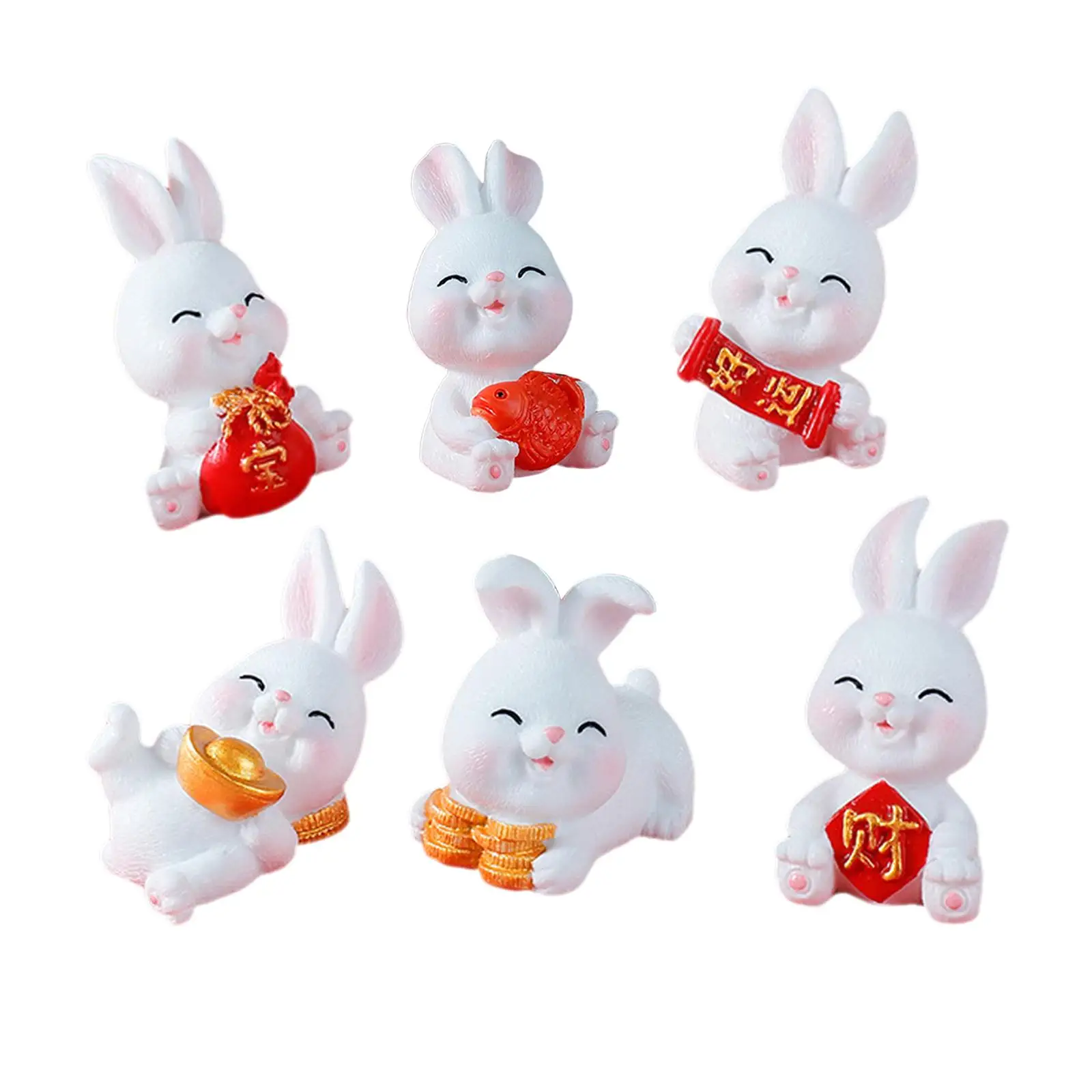 2-6pack 6 Pieces Bunny Figurines for Car Dashboard Decoration